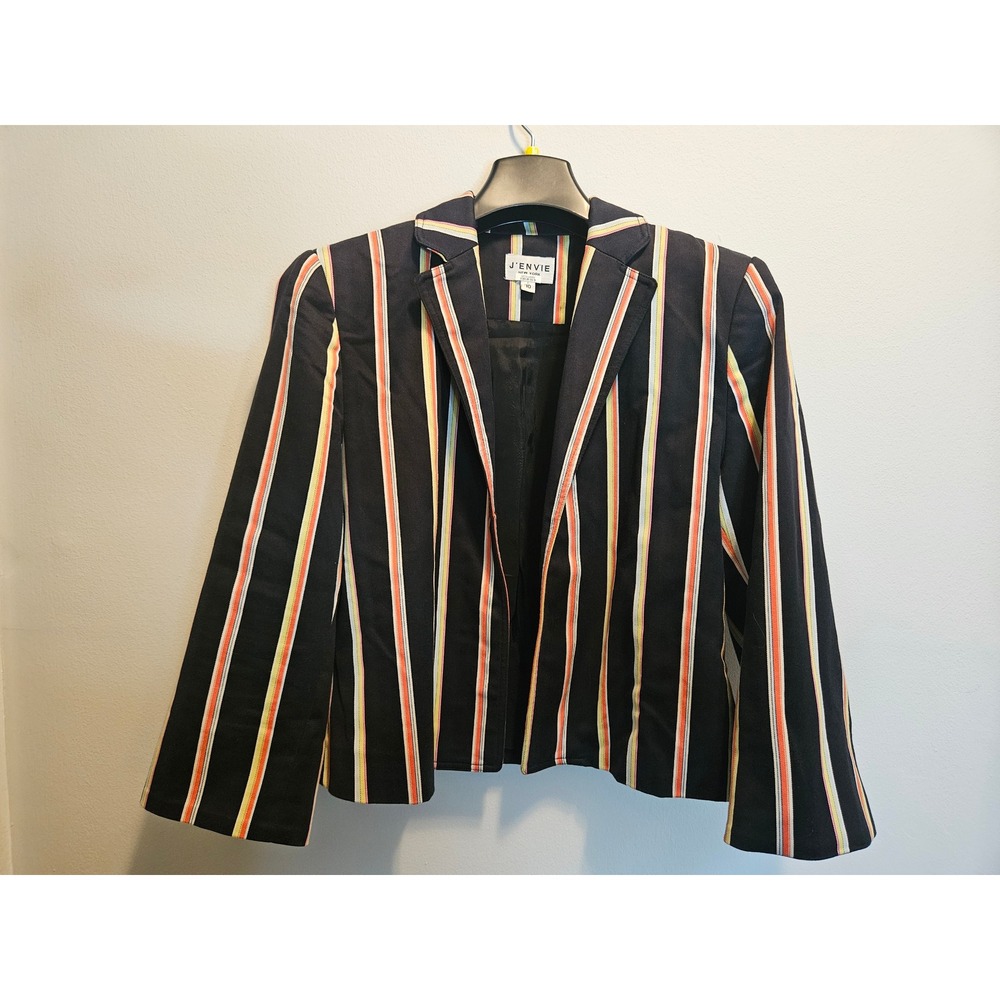 J'Envie New York Womens Striped Blazer Navy Orange Yellow Open Front Jacket 10 - Picture 9 of 10